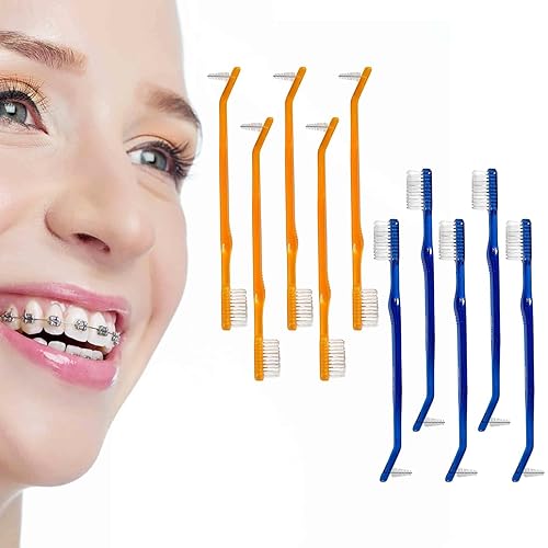 AIM Braces - Cepillo de dientes de ortodoncia de cabeza suave, diseño recortado en V, cepillo de doble extremo con cabeza interproximal, paquete de