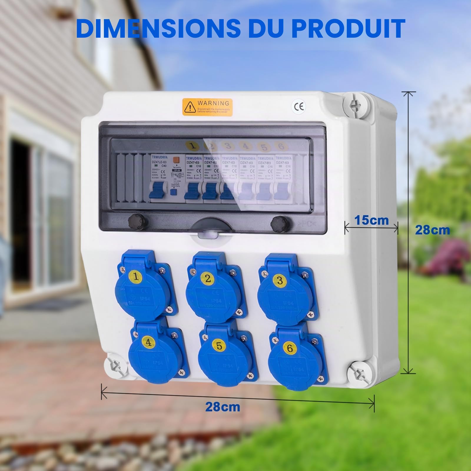 Coffret Électrique de Chantier - Distributeur électrique étanche IP65 avec disjoncteur - Répartiteur Mural avec prise IP54 250 V/16 A - Distributeur électrique à courant fort pour l'extérieur