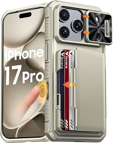 Miniatura 17 de Vizvera para iPhone 16 Pro Max Funda tipo cartera RFID [Soporte para tarjetas][Control de cámara][Cubierta de cámara] Funda protectora de silicona