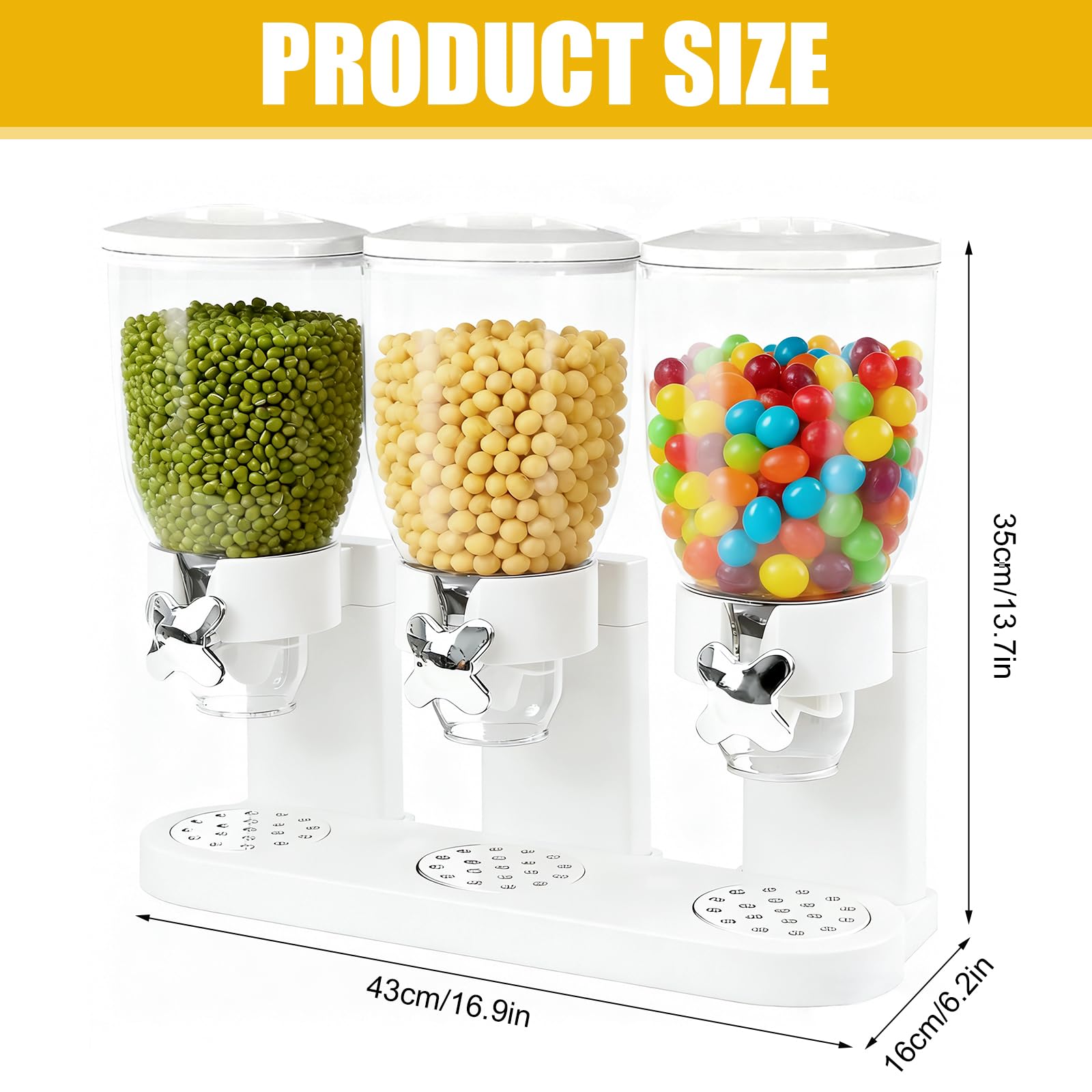 Cereal Dispenser 2L, Dreifacher Müsli Verteiler für die Arbeitsplatte, Müslispender 3er Set Luftdichte Behälter für Müsli, Reis, Körner, Süßigkeiten, Kaffebohnen
