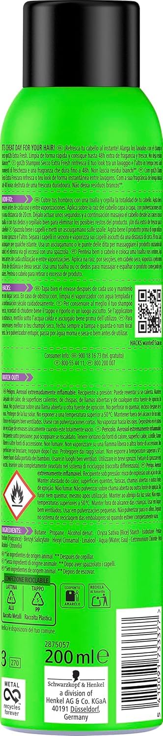 Got2b - Shampoo Secco Freschezza Extra - 3 pezzi da 200 ml (600 ml) - Rinfresca i capelli istantaneamente - Un giorno di freschezza extra per i tuoi capelli