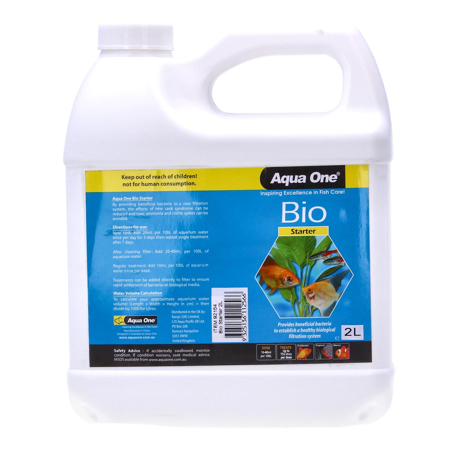 Aqua One Aquarium Fish Tank Bio Starter 2L Bacteria Biological Ammonia Remover