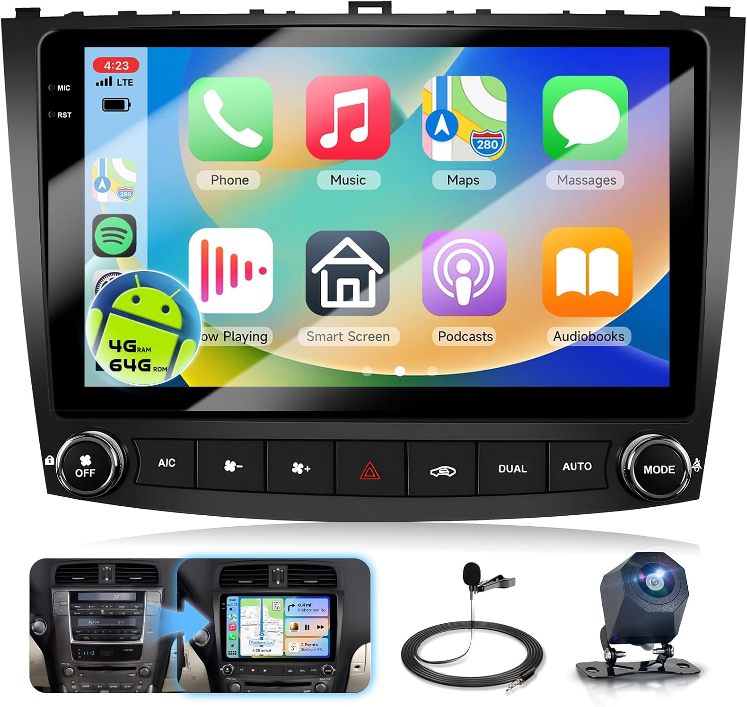4G+128G Android Car Stereo Radio for Lexus IS250 IS300 IS350 2006-2010, Sellrich 10" 1280*720 In-cell Touch Screen Radio with DSP Wireless Carplay Android Auto BT 5.0 GPS Wifi FM/RDS SWC Backup Camera