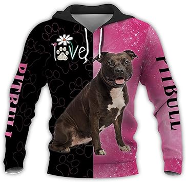Amazon Co Jp かわいいピットブル犬3d赤と黒の印刷パターン薄い男性と女性のカジュアルなフード付きtシャツプルオーバーroungネックスポーツウェア ファッション A3 Xxl 服 ファッション小物
