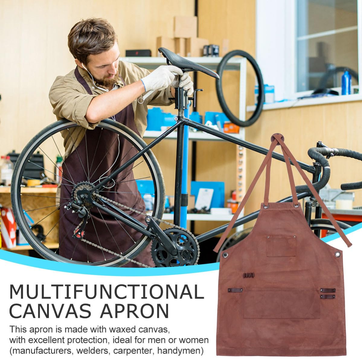 Grembiule da Lavoro Comodo e Pratico in Cerata Resistente Uomo con Tasche Multiple e Spallacci Incrociati per Falegnameria e Giardinaggio