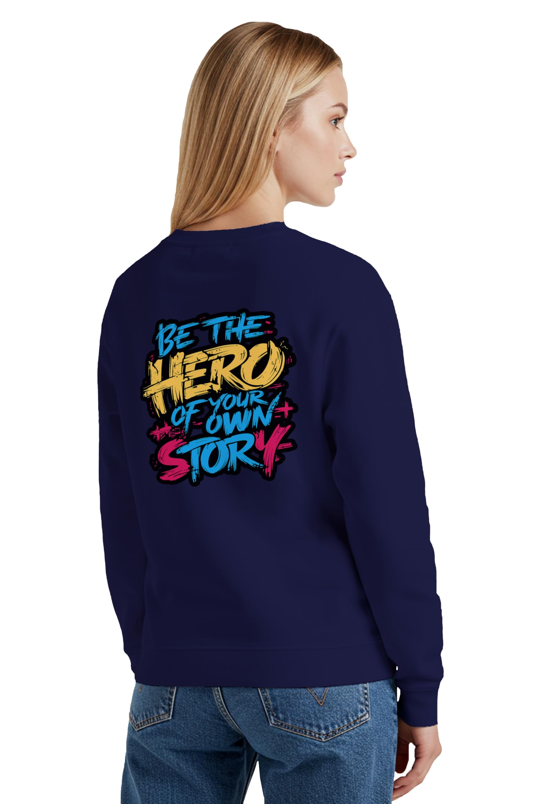 buy that trendz Winter Sweatshirt for Women Be The Hero Graphic Printed Round Neck Regular Fit Cotton Blend Gen Z Casual Sweatshirt-picture-28
