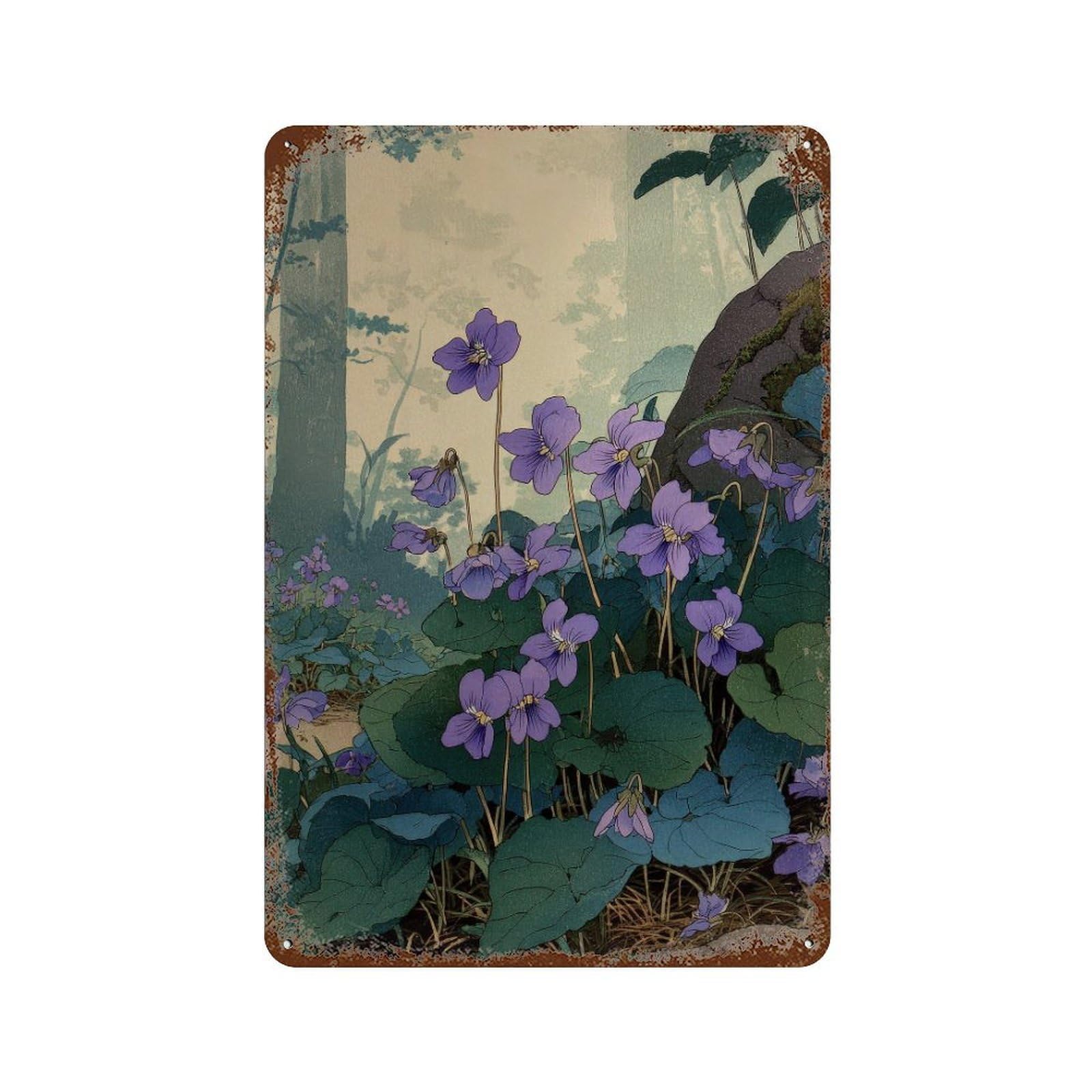 xiaoxiaoshen Violets Flowers. Japanese Woodblock Nature Botanical Wall Decor Art Metal Tin Poster Modern Home Decor Art Home Bar Shop Decorations Vintage Sign 30x20cm