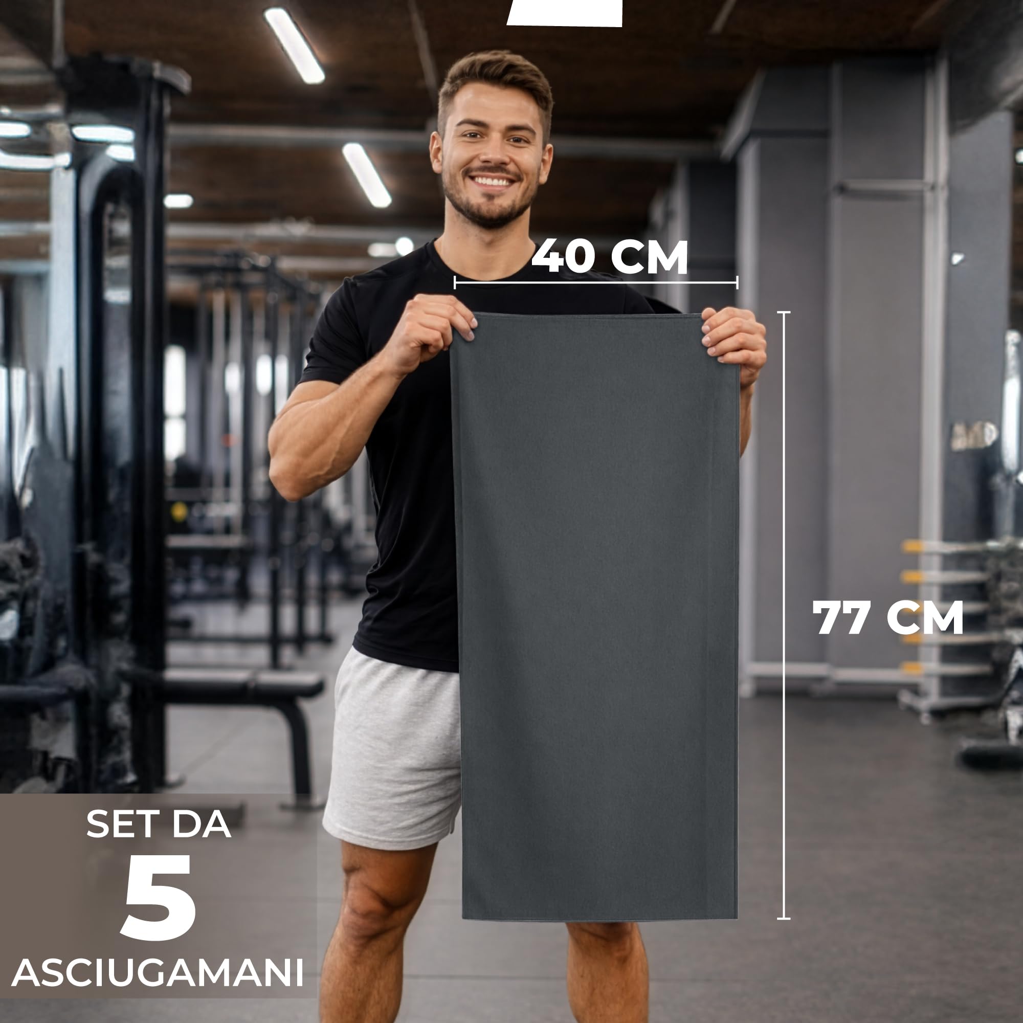 Zenacross Asciugamano Microfibra Set da 5, 40x77 cm - Telo Palestra Asciugatura Rapida e Assorbente - Gym Towel per Palestra - Grigio scuro
