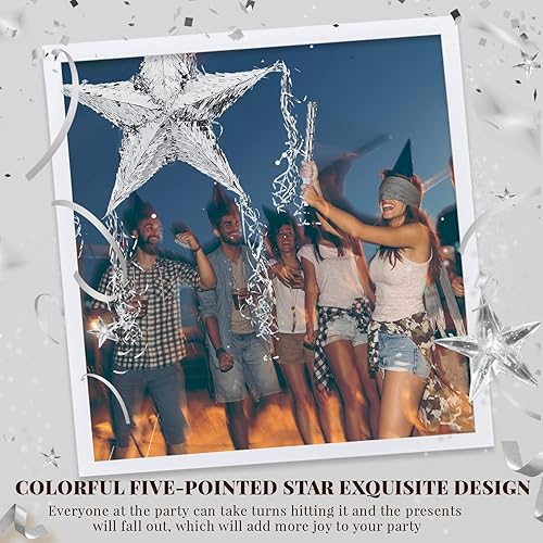 Miniatura 4 de Piñata de estrella de aluminio con venda y murciélago para cumpleaños, piñata plegable en forma de estrella con palo, suministros de fiesta festiva