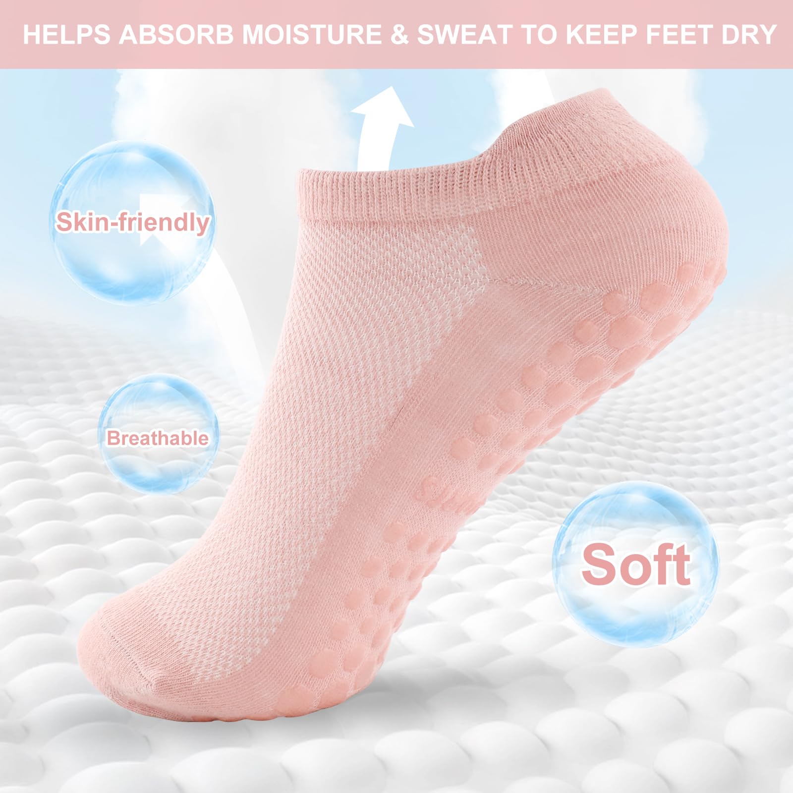 5 pares de calcetines de pilates para mujer, antideslizantes, de algodón, transpirables, estilo tobillero, para bar, baile, gimnasio, hogar, reformador, entrenamiento, estudio, uso