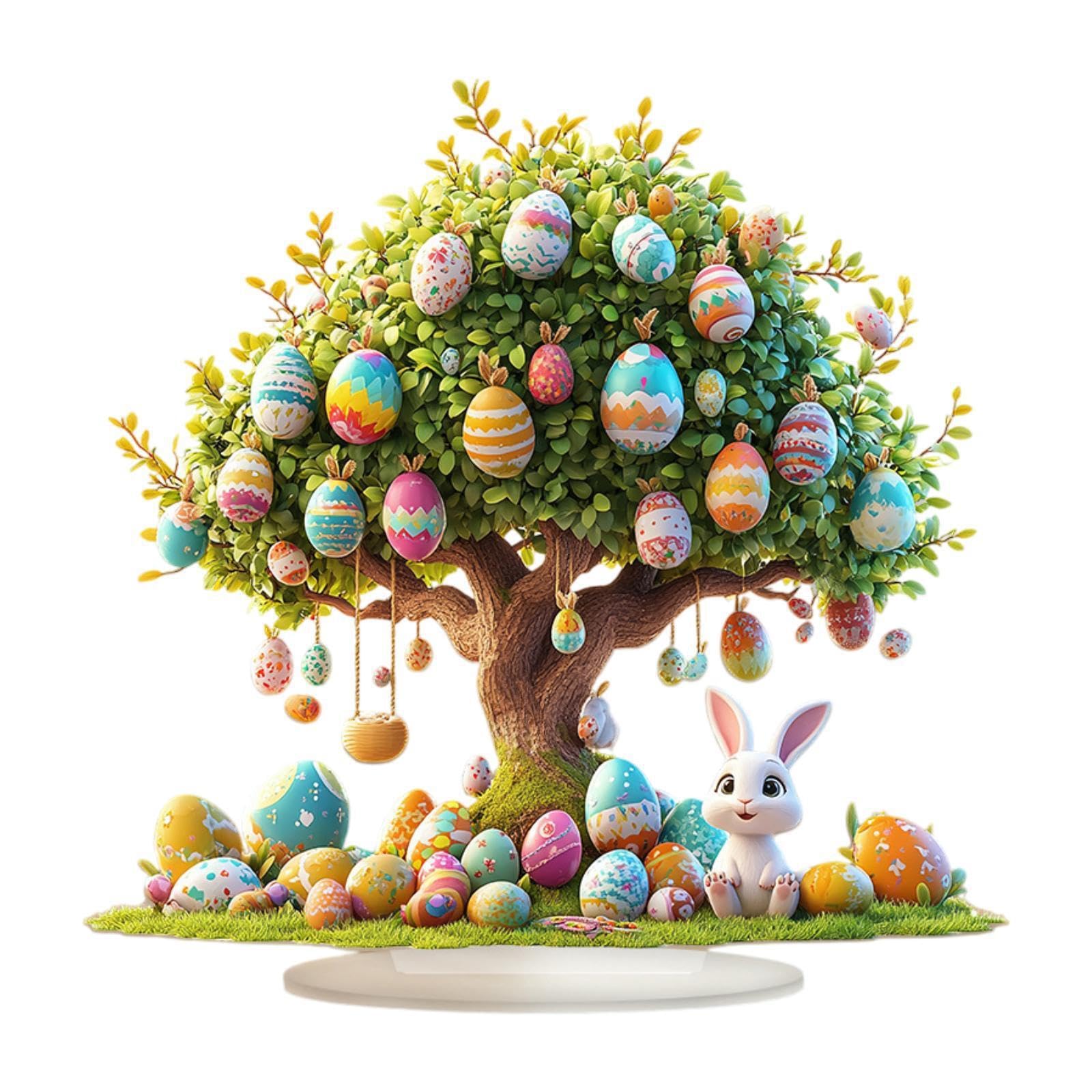 TWISAXC Stunning Rabbits Pattern Easter Decoration Unique 2D Acrylic Decorative Sign Easter Eggs Desktop Ornament Highlight 2D Acrylic Decorative Sign Tabletop Centerpiece