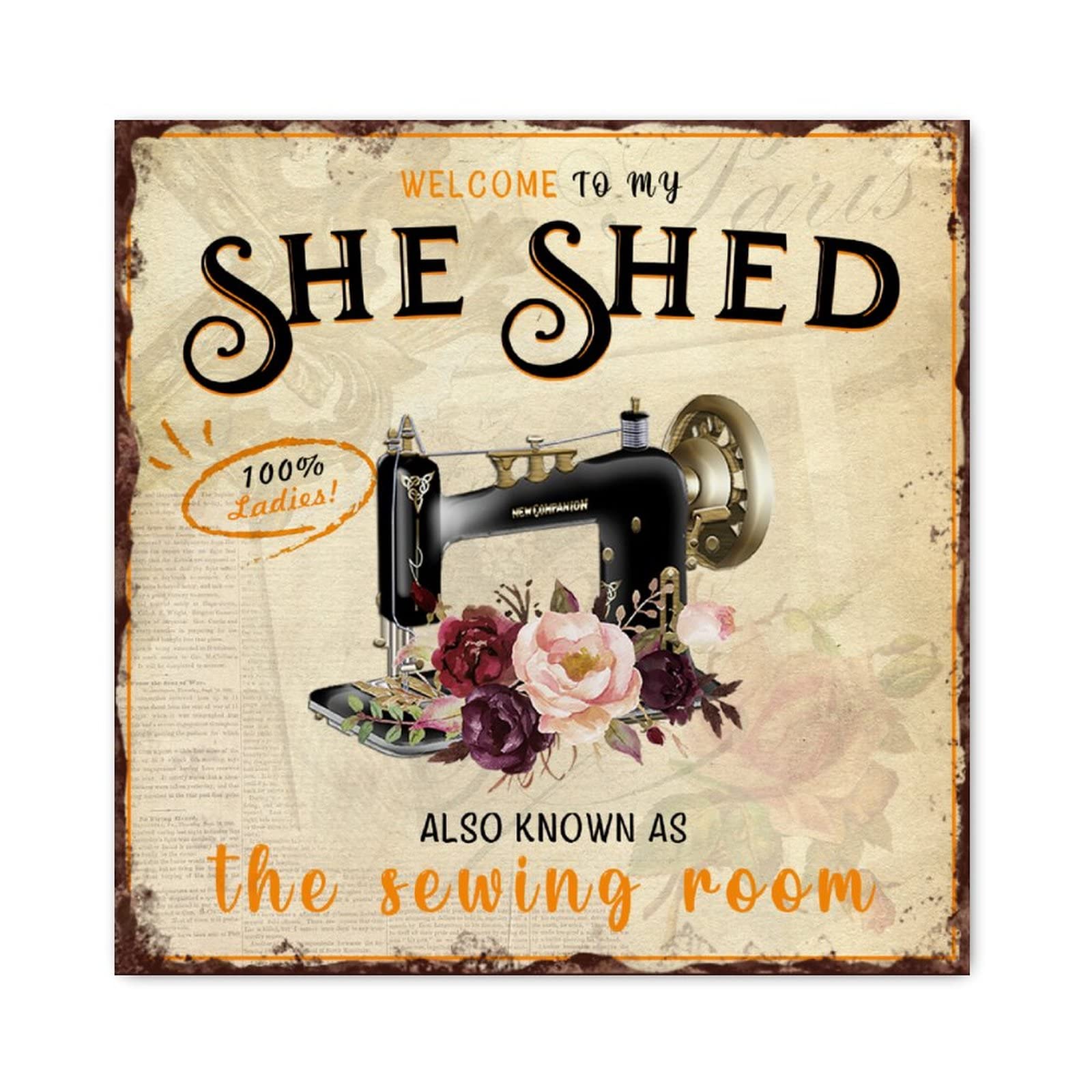 Panneau Welcome to My She Shed en bois floral pour coin couture