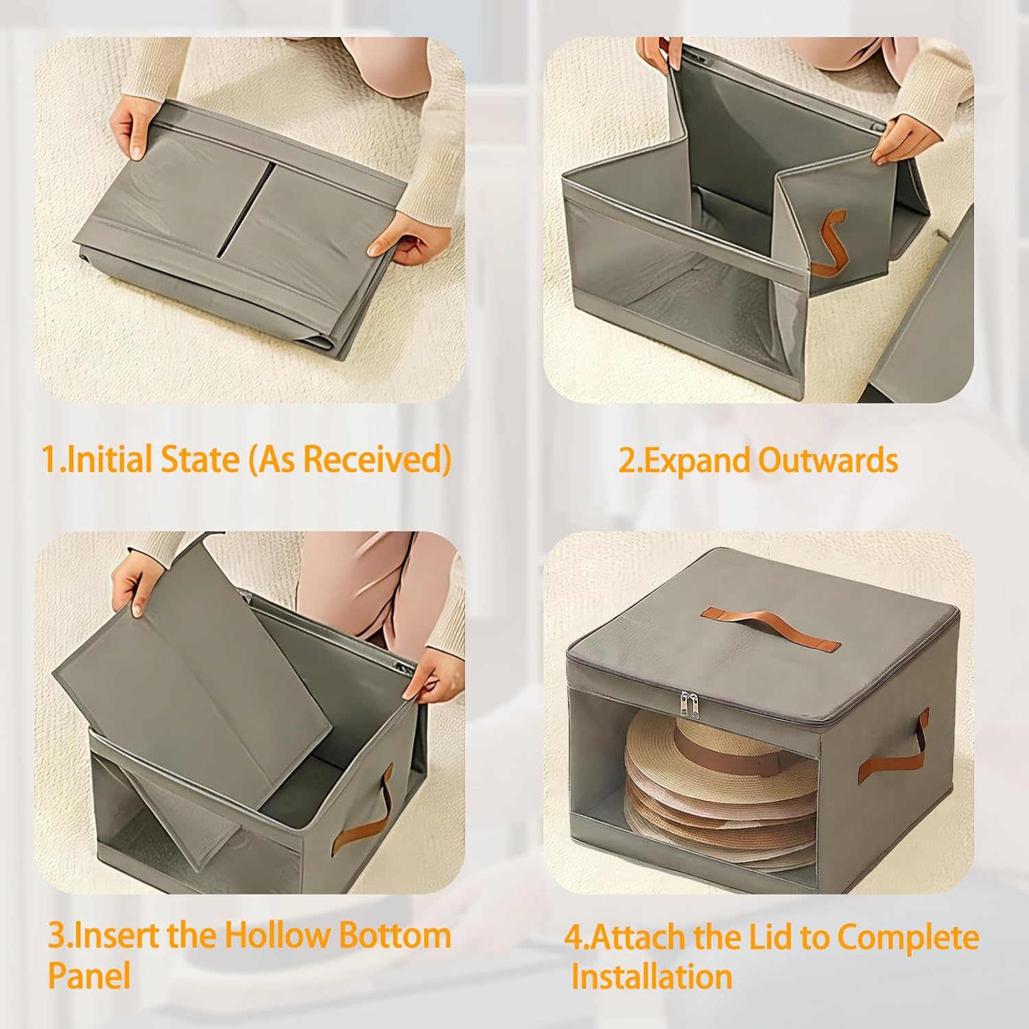 2 Pack Large Hat Storage Box Stackable Cowboy Hat Organizer Box baseball Hat Storage Bag Travel Hats Case for Living Room Dorm Closet Grey L