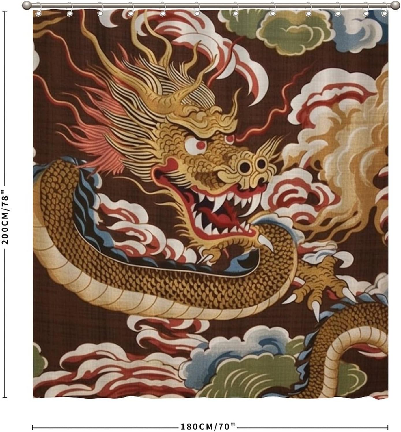 Oriental Chinoiserie Shower Curtain 72x80inch Antique Chinoiserie Gold Dragon Polyester Bath Curtain with Hooks Dragon Gold Oriental Style Asian Waterproof Bathroom Decor Shower Curtain