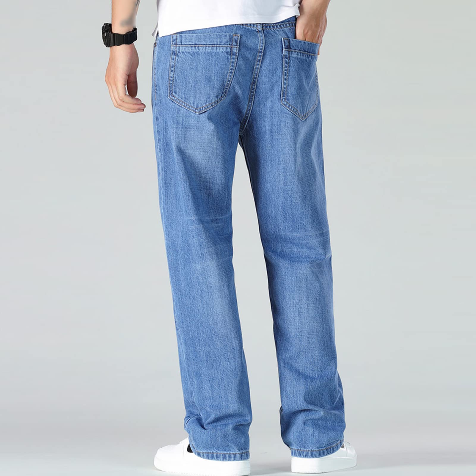 Men's Relaxed Straight Fit Jean Loose Fit Basic Stretch Denim Pants Classic Vintage Casual Comfort Jeans Pant (Light Blue,33)