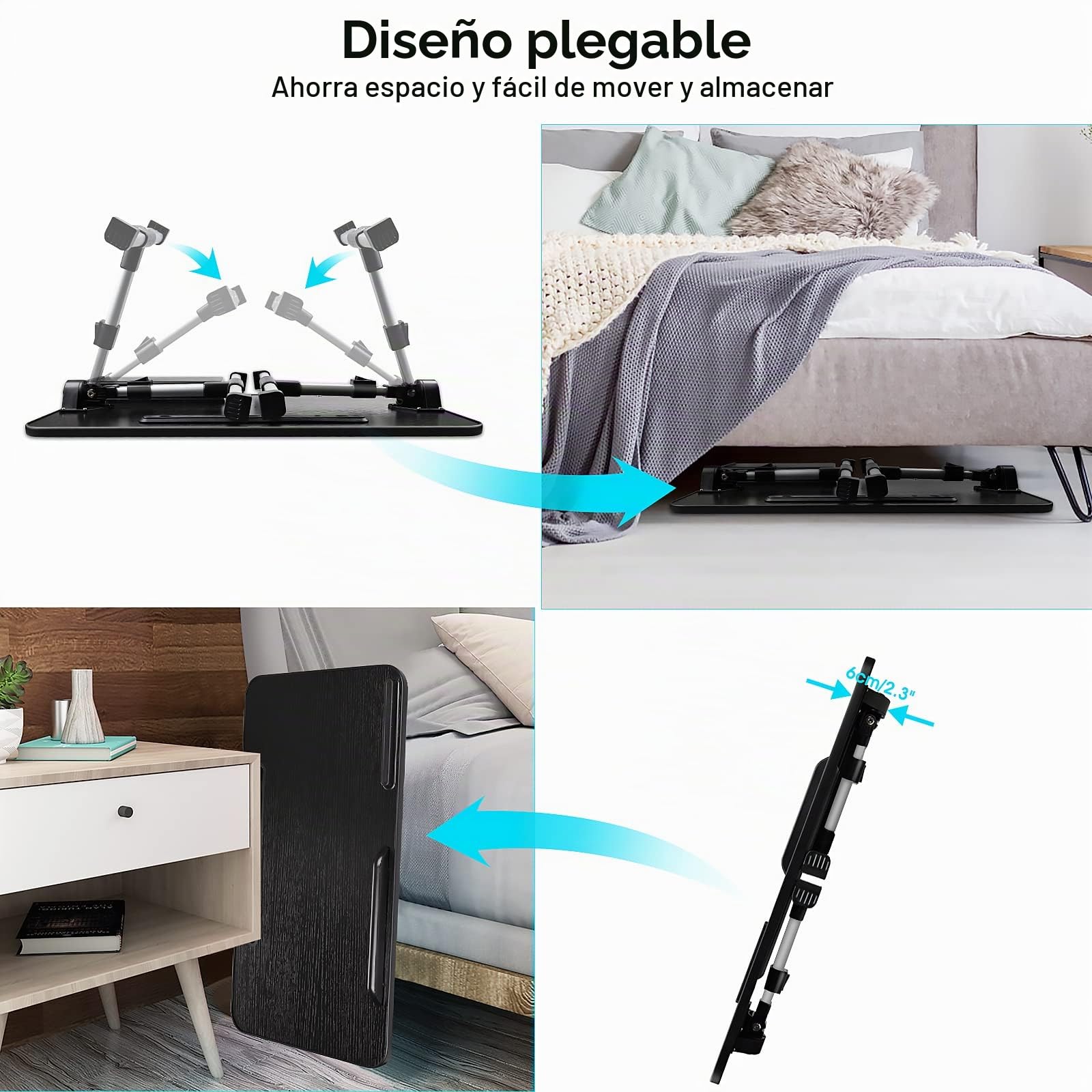 Mesa Cama, Bandeja Cama Regulable en Altura y Ángulo, Mesa Plegable Portatil con Cajón y Ranura para Pad, Mesa para Cama, Sofa, Suelo (53 x 30 cm)