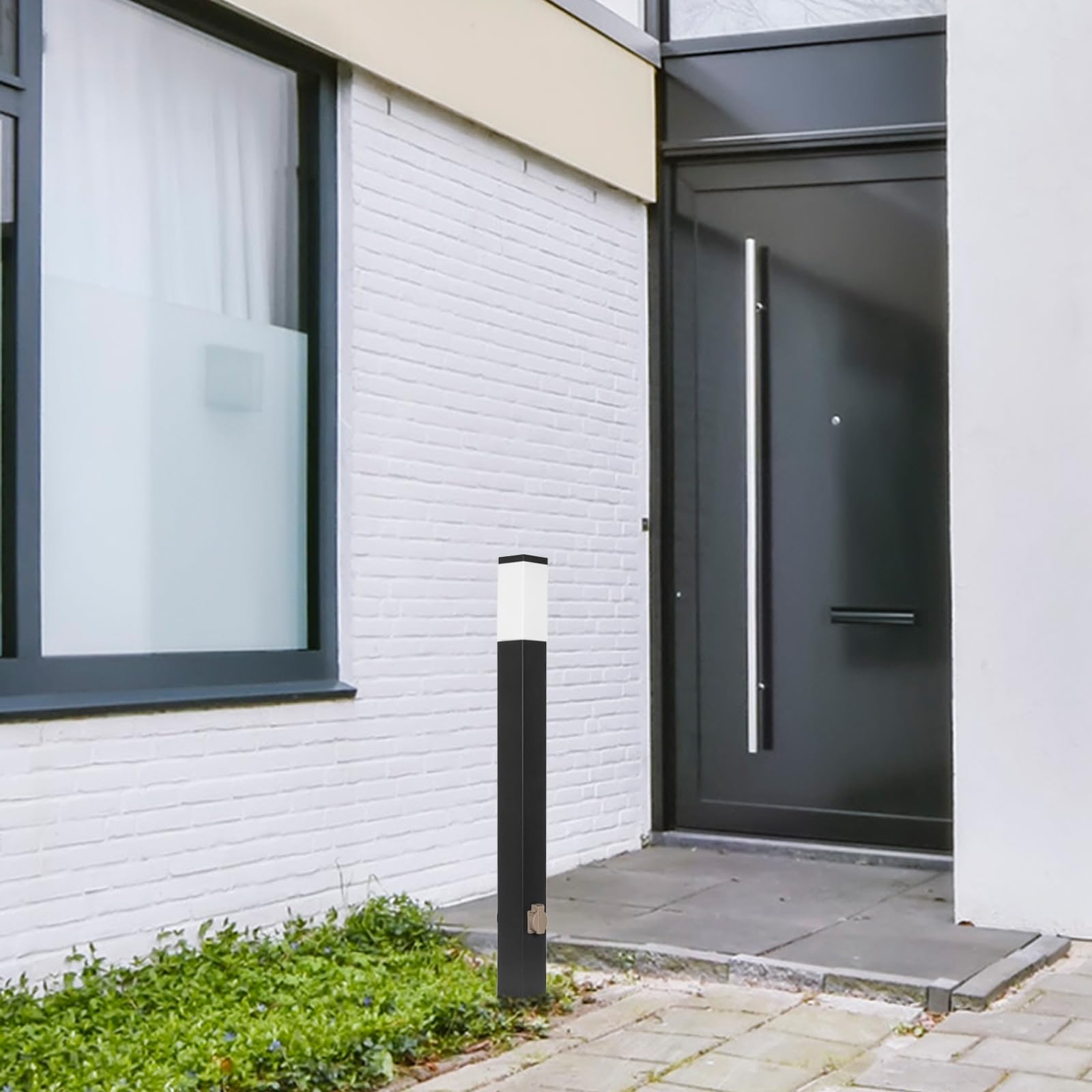Grafner XL Wegeleuchte mit 2 Steckdosen, Höhe: 100 cm, Aluminium, E27, schwarz anthrazit, Wegleuchte Weglampe Gartenlampe Gartenleuchte Standlampe Außenstandleuchte Pollerleuchte