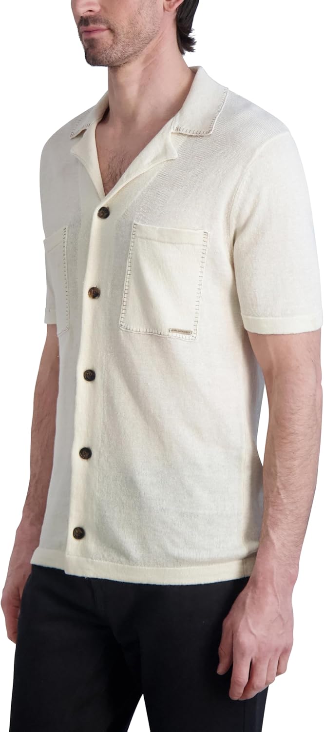 Karl Lagerfeld Mens Shirt Collar Knit Shirt Short Sleeve Top - Image 3