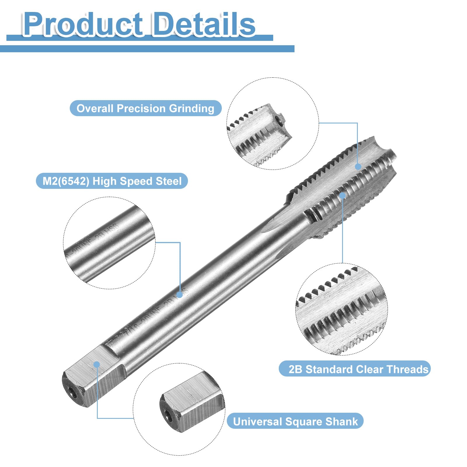 QUARKZMAN 2pcs Maschio Inferiore 7/16-20 UNF 2B Filettatura Inferiore Stile Filettatura Maschi Acciaio Rapido HSS6542 Scanalature Dritte Utensile Per Filettatura Viti