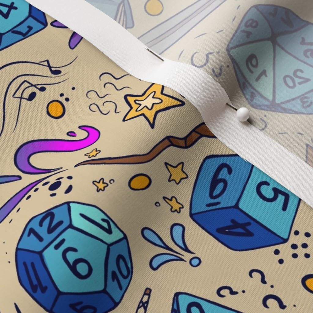 Spoonflower Fabric - Blue Fantasy Illustration Sword Dice Dragons Printed on Cotton Poplin Fabric by The Yard - Sewing Shirting Quilting Dresses Apparel Crafts