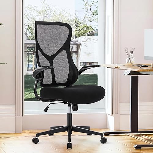 Miniatura 8 de Sweetcrispy Silla ergonómica de escritorio de oficina para computadora, cómoda silla giratoria de malla giratoria con ruedas para el hogar, soporte