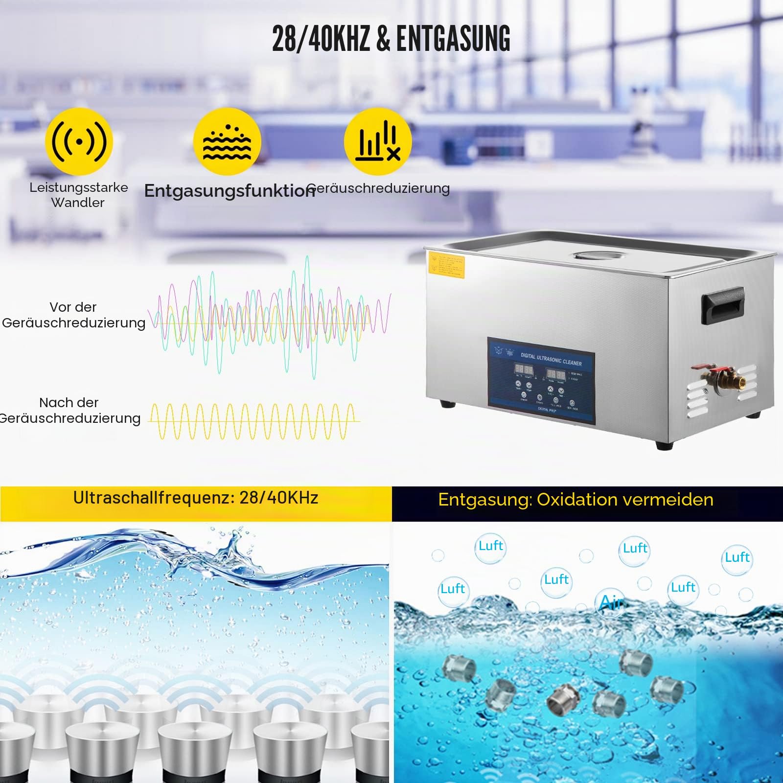 VEVOR Ultraschallreiniger Dual Frequency 30L, Professioneller Ultraschallreiniger 220V mit Heizung, Ultraschallreiniger aus Edelstahl für Teile Schmuck Platine 28/40kHz