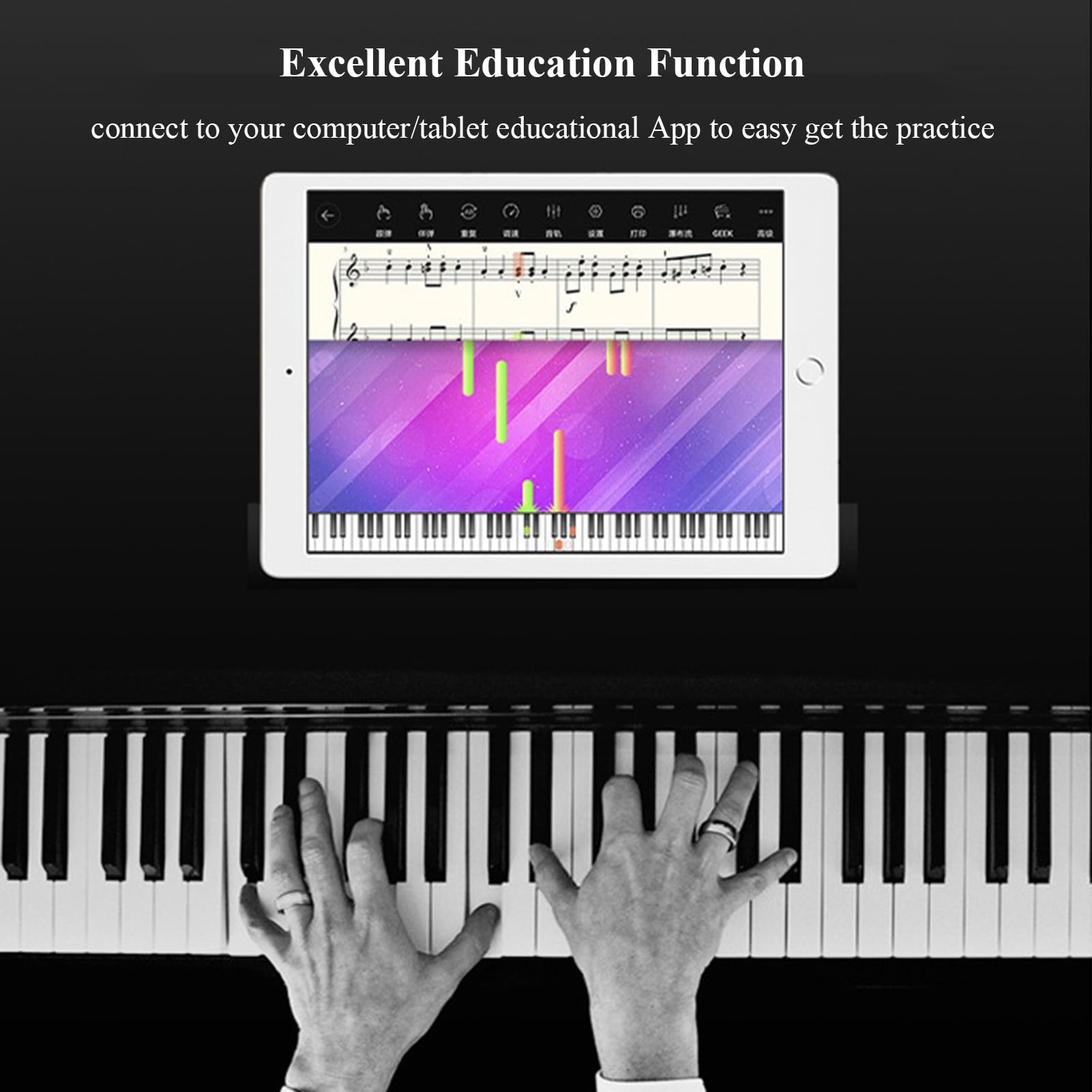 Pianoforte elettrico a 88 tasti con meccanismo a percussione, tastiera digitale verticale for uso domestico, pianoforte elettronico for adulti professionisti con 3 pedali, supporto USB-MIDI(Black)