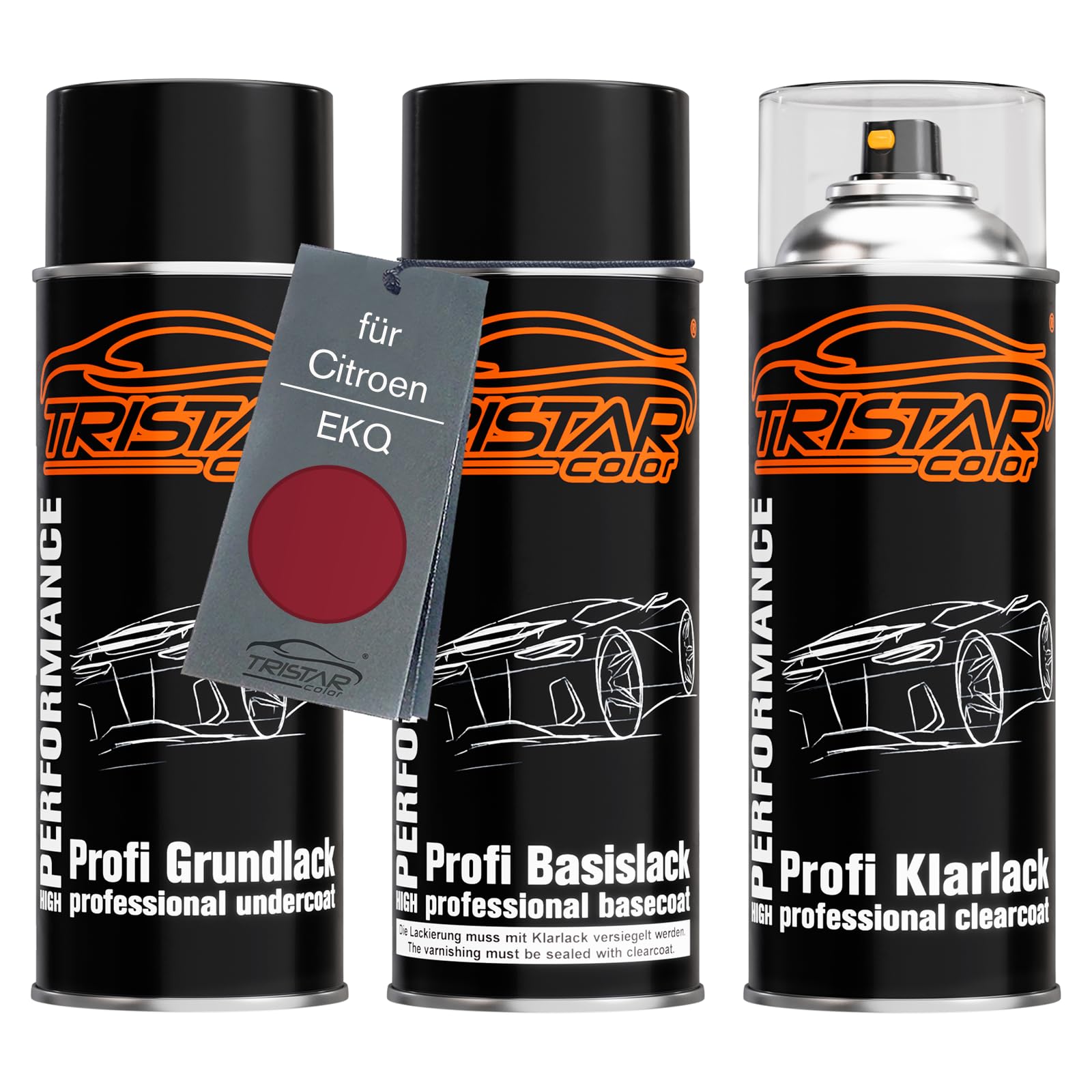 TRISTARcolor Pintura automotriz Set de botes de spray para Citroen EKQ Rouge Lucifer Perol. / Rojo Lucifer Per. Fondo pintura base pintura transparente aerosol 400 ml