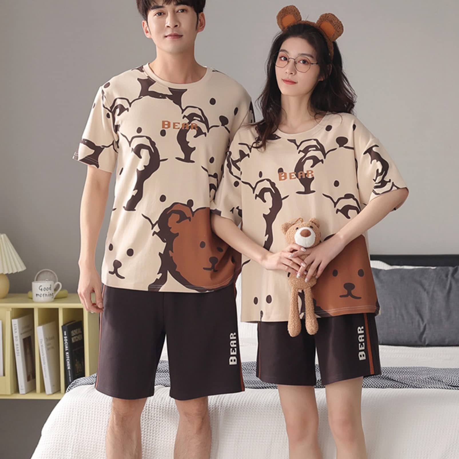 Amazon.co.jp: ペアルック ルームウェア パジャマ カップル 男女 二着  