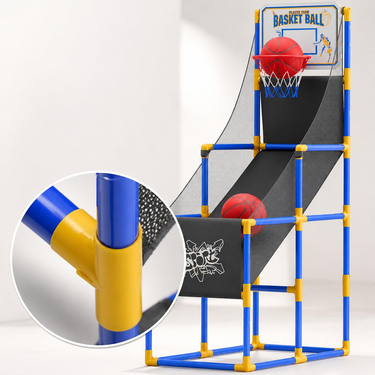 harayaa Kinderspiel Basketballspiel Wurfkorb Mini Korbspiel Anlage mit Automatischer Ballrückführung Tragbar Leicht Aufzustellen, Großes Basketball-Schießspiel mit 8 Bällen und Stabiler Unterstützung