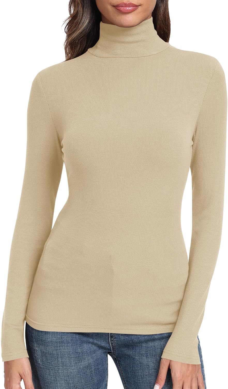 GEMBERA Womens Long Sleeve Turtle Neck Basic Slim Fitted Ribbed Knit Tops Thermal Shirts