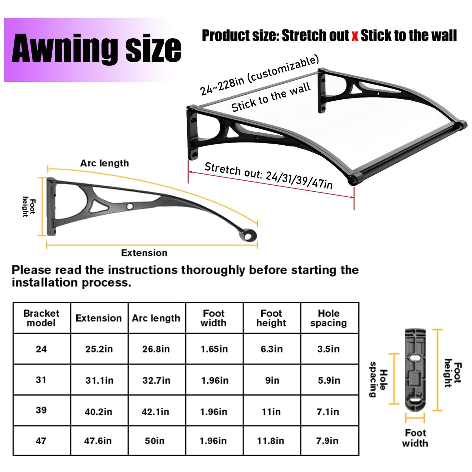 Zewnętrzne drzwi tarasowe – baldachim z aluminiowymi wspornikami, odporny na promieniowanie UV i deszcz, ochrona przed wejściem i oknem, 119 x 380 cm, niebieski (Lake Blue)