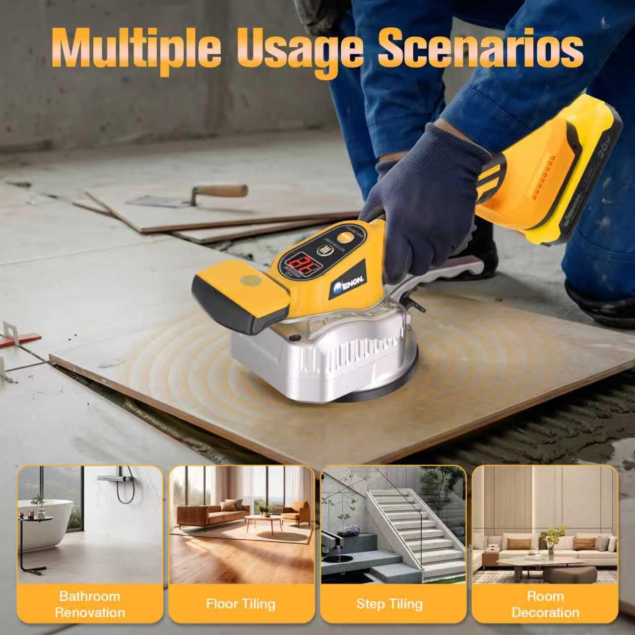 Strumento vibrante per piastrelle senza fili per batteria DeWalt da 20 V, strumento elettrico per piastrelle da 150 W con vibrazione regolabile a 12 velocità, display digitale e ventosa per