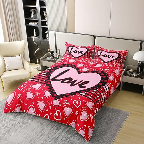 Miniatura 2 de Manfei Juego de ropa de cama para el día de San Valentín, juego de funda de edredón romántica con diseño de corazón de amor, juego de funda de