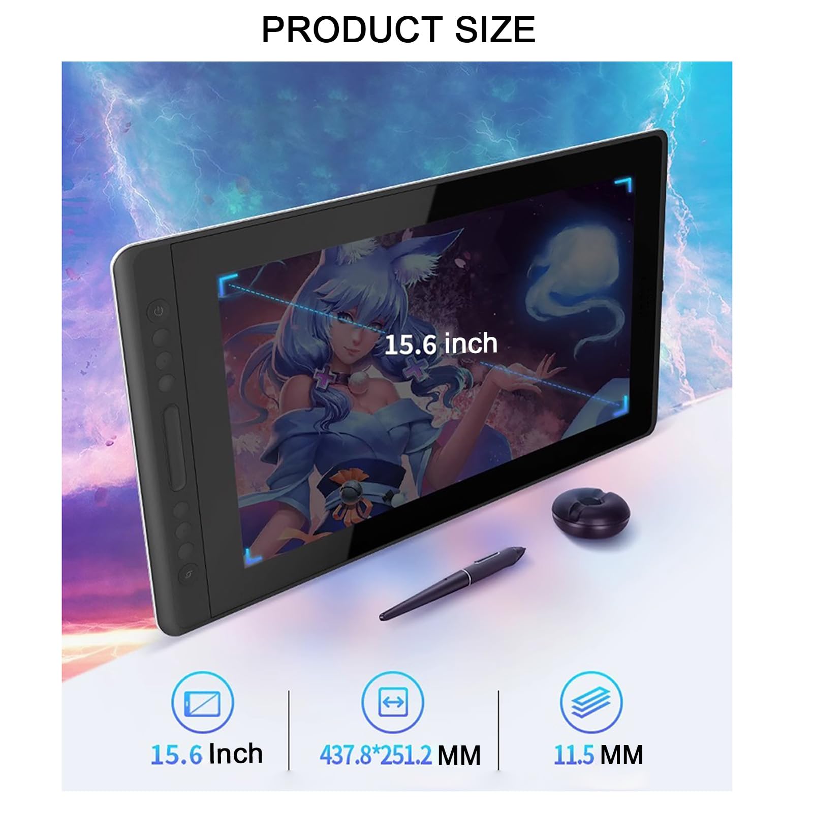 120% SRGB W Pełni Laminowany Tablet Graficzny Z Ekranem, Rysikiem Zero Gap, 15.6 Cala+5080 Rozdzielczości Odczytu I Pisania+Czujnik Nachylenia+Wykrywanie Wysokości 10MM+Składana Podstawka,Metallic