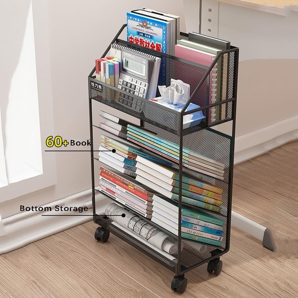 Estantería de escritorio móvil de 5 niveles, estantería de pie con ruedas, estantería de almacenamiento de libros, organizador de almacenamiento de escritorio con ruedas giratorias, for oficina en cas