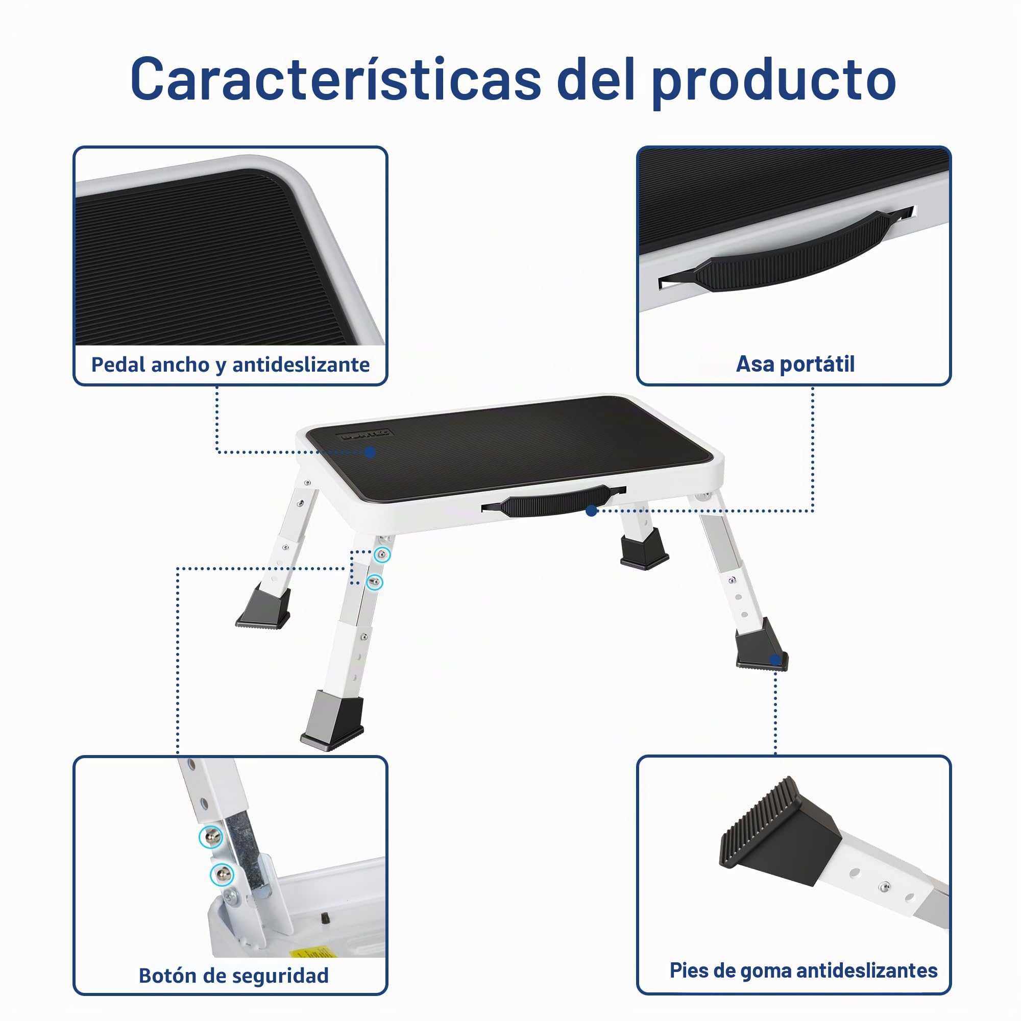 BONTEC Taburete Plegable 3 Niveles con Plataforma Antideslizante, Escalera Portátil 150 kg Blanco