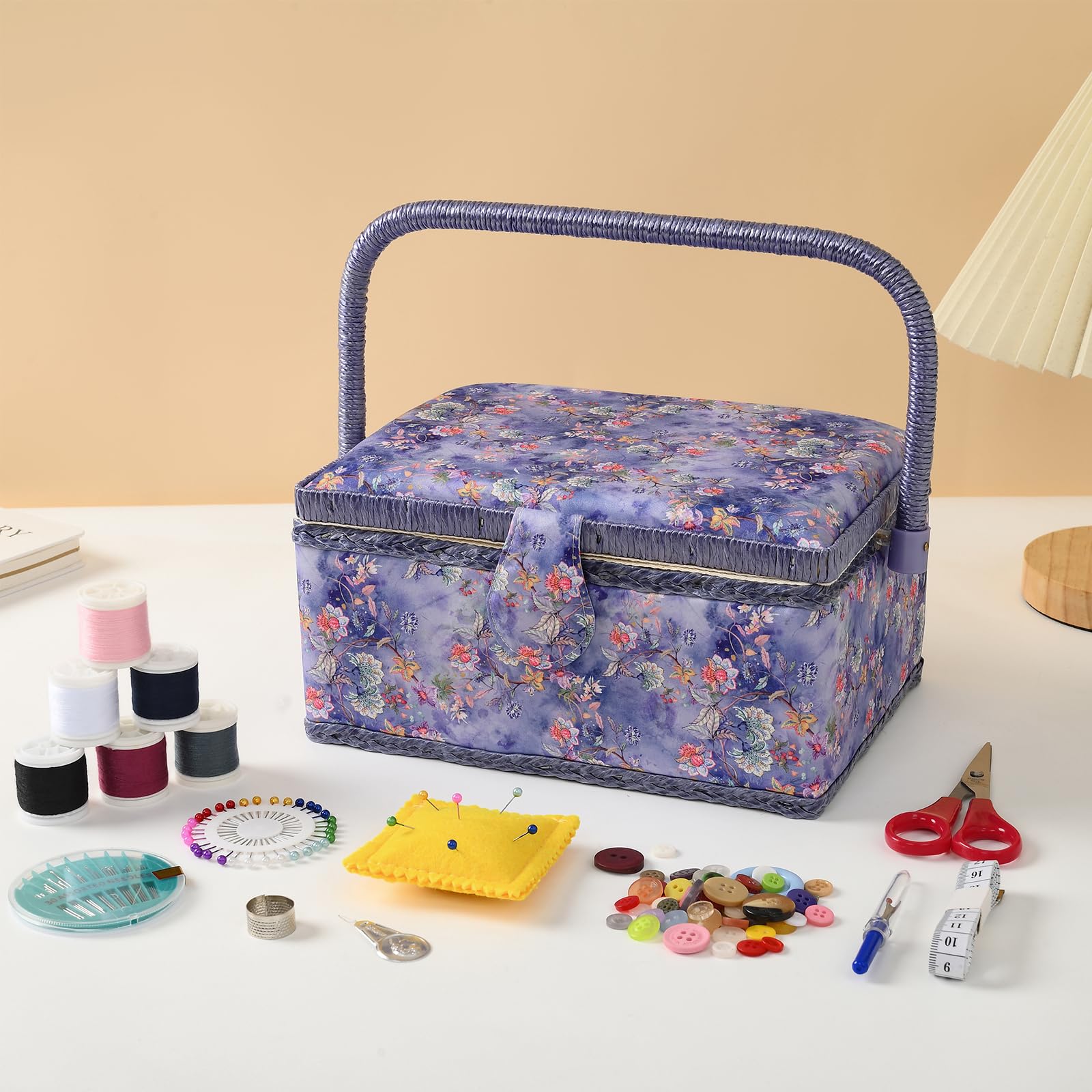 Paniers à couture pour la maison, boîte à couture de taille moyenne pour le rangement et l'organisation, panier à couture avec accessoires, cadeau pour Noël, Thanksgiving, fête des mères
