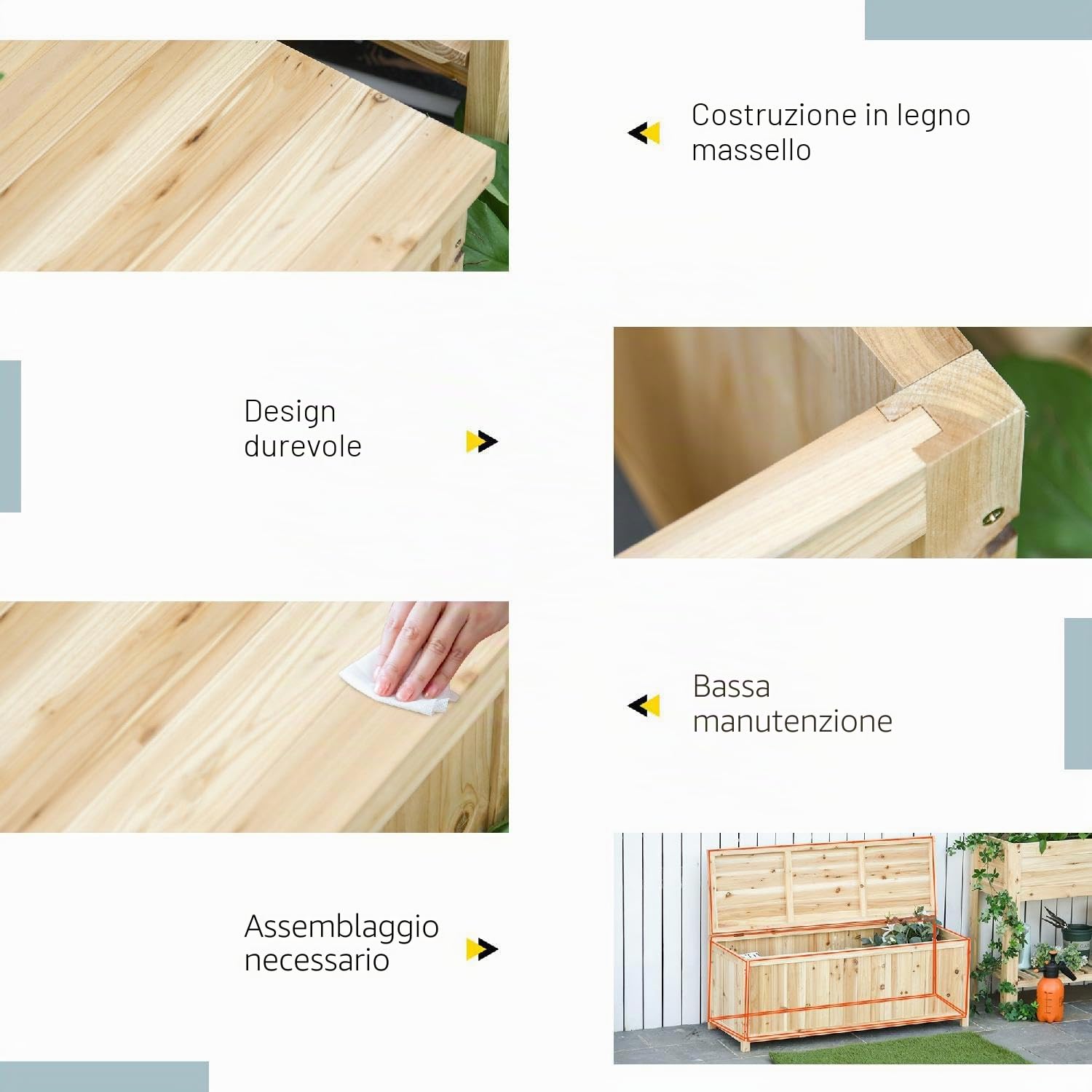 Panchina da esterno giardino, con Vano Contenitore, 115x45x75cm, in legno