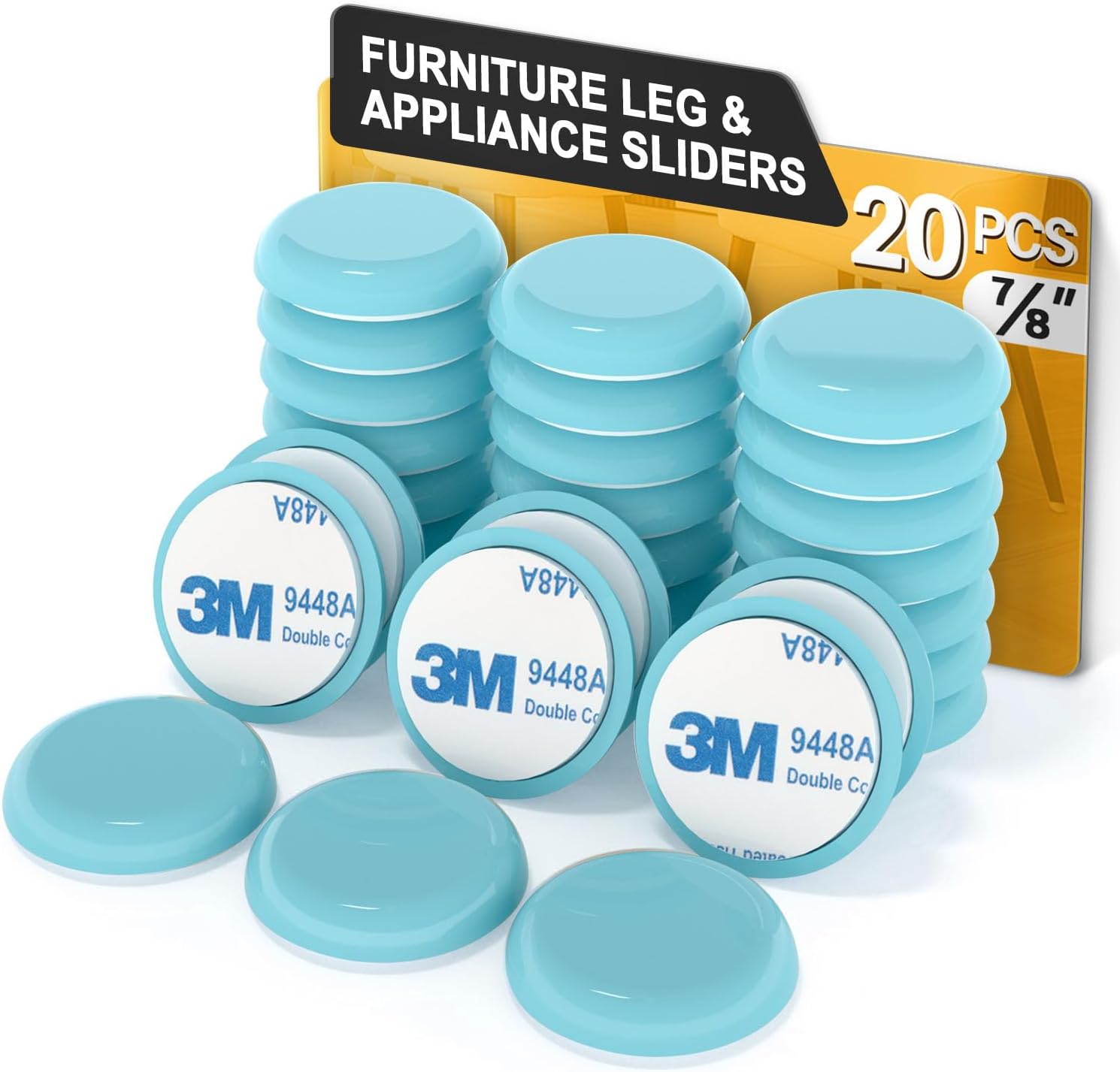 Furniture Sliders for Carpet Chair Sliders for Carpet with 3M Adhesive RUSIDO Chair Leg Floor Protectors, Slide Your Furniture and Kitchen Appliance Easily 7/8" 20pcs Blue 7/8" Blue