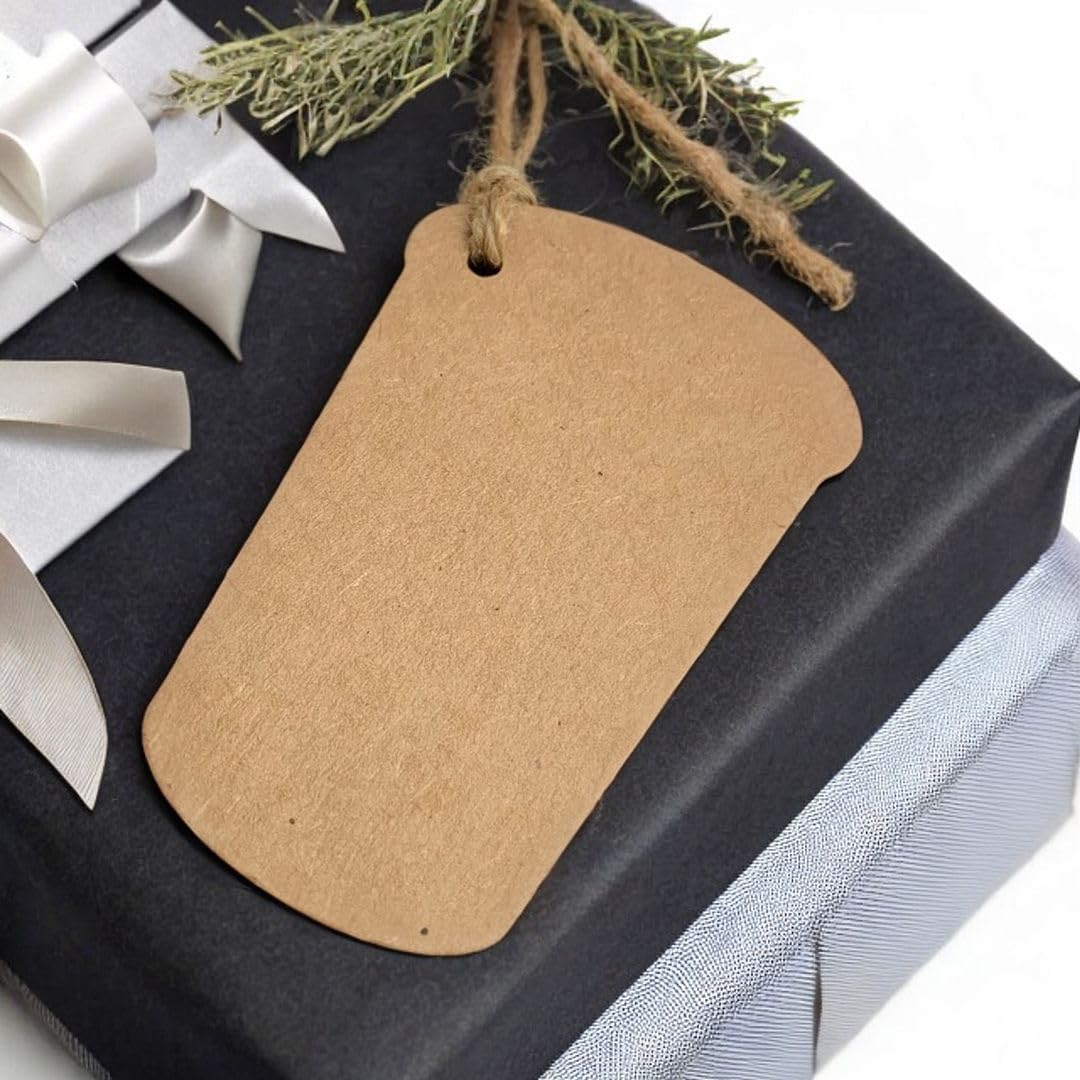 CVANU 50pcs Brown Kraft Paper Double-Sided Writable Handmade Tag with Natural Jute Twine for Gift & Thanksgiving Tag (3.3inX2.0in)_A23