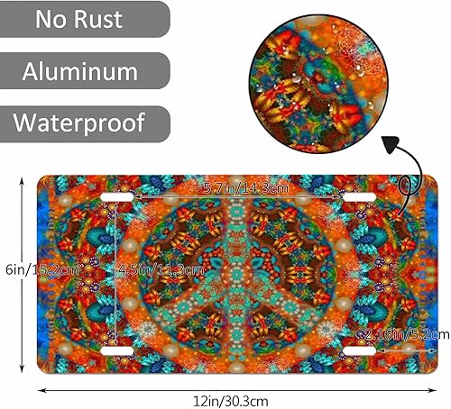 Miniatura 5 de Beabes Cubierta para placa de matrícula frontal con signo de paz, diseño colorido de arte abstracto, placas decorativas para automóvil, placa de
