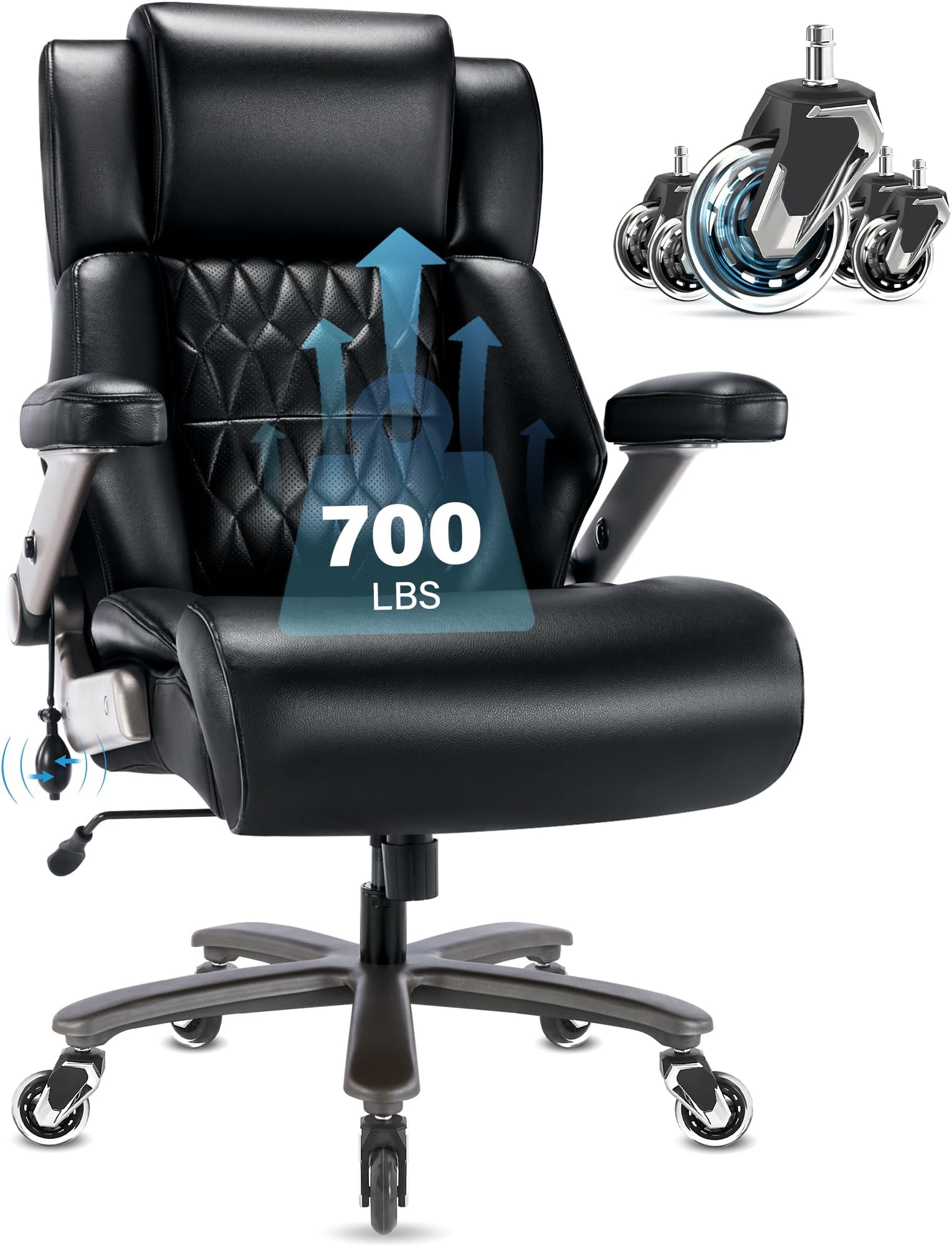 Big and Tall 700lbs Office Chair - Adjustable Lumbar Support 3D Flip Arms Heavy Duty Metal Base&Wheels, High Back Large Executive Computer Desk Chair, Thick Padded Ergonomic Design for Back Pain