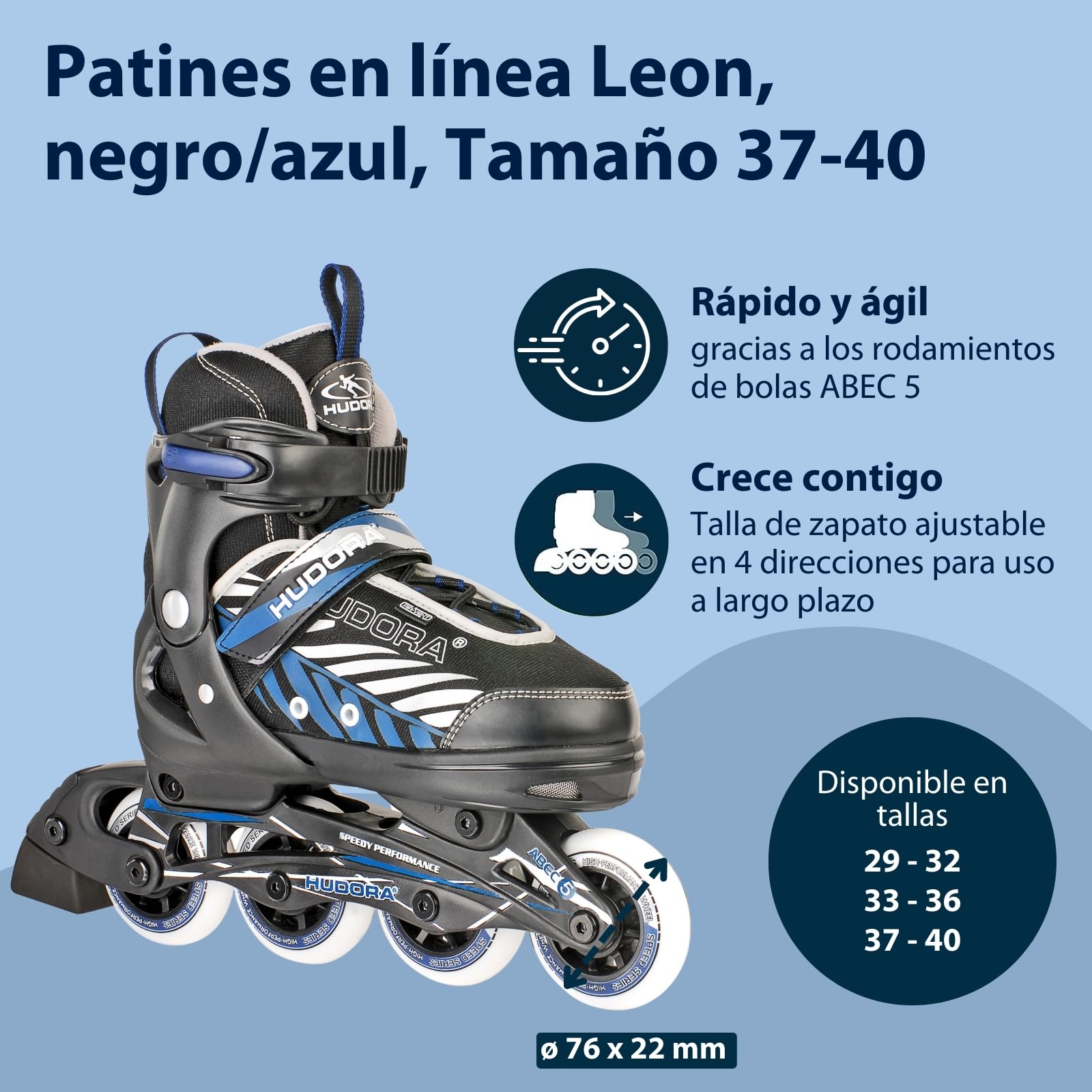 HUDORA Patines de Ruedas MIA/Leon - Patines para niños/Adolescentes y Adultos en Diferentes Tallas y Colores - Ajustables en 4 Tallas - cómodos y Elegantes — view 2