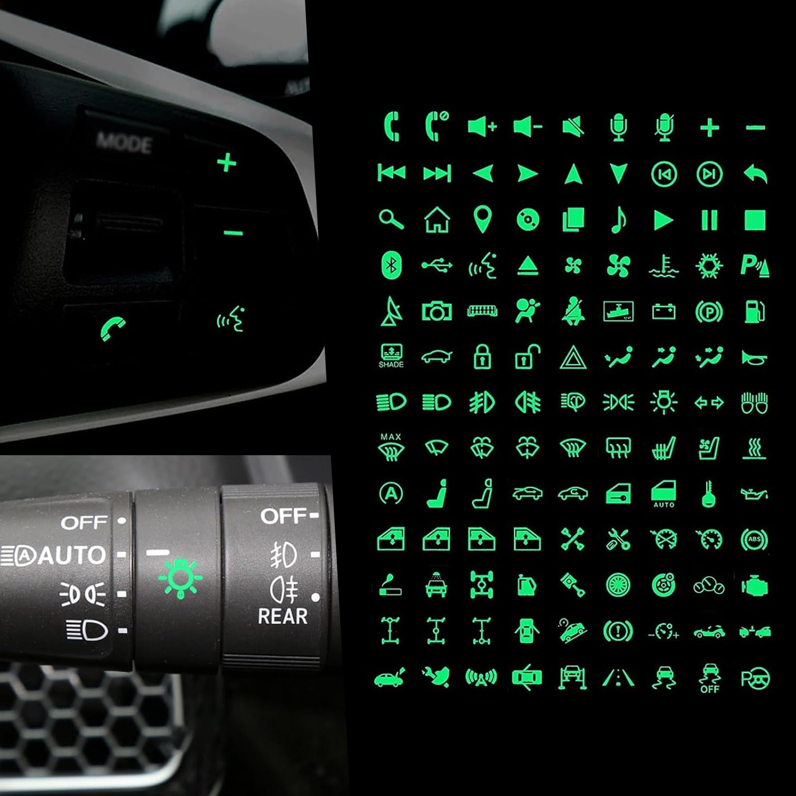 117 PCS Car Switch Button Sticker, Luminous Instant Touch Switch Label Sticker, PET Waterproof and Wear-Resistant Switch Label, Universal for Most Cars (Fluorescent Green)