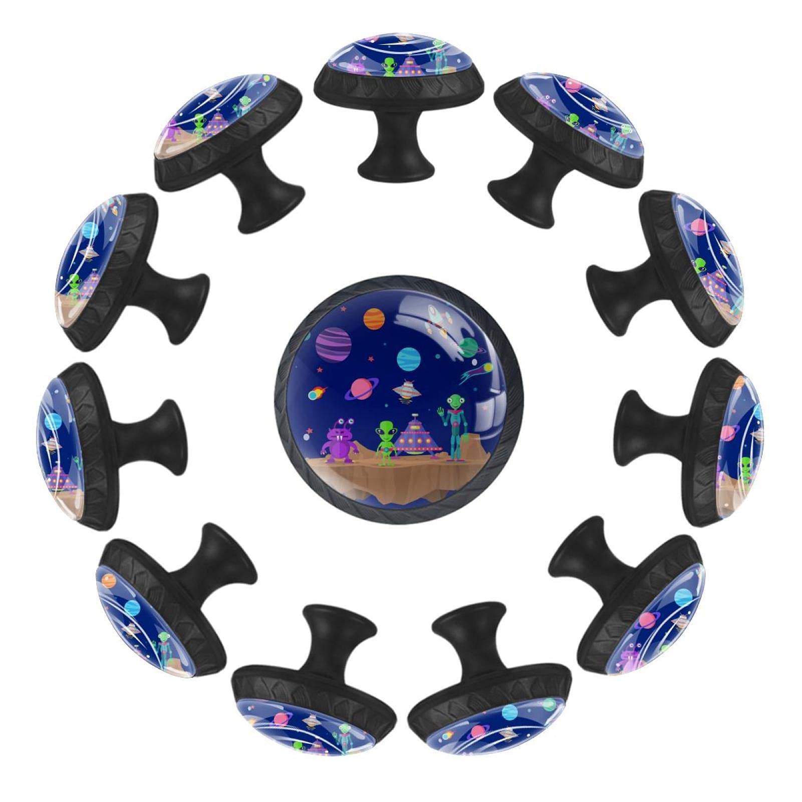 Lot de 12 boutons de tiroir ronds motif Alien et Fusée pour meuble enfant