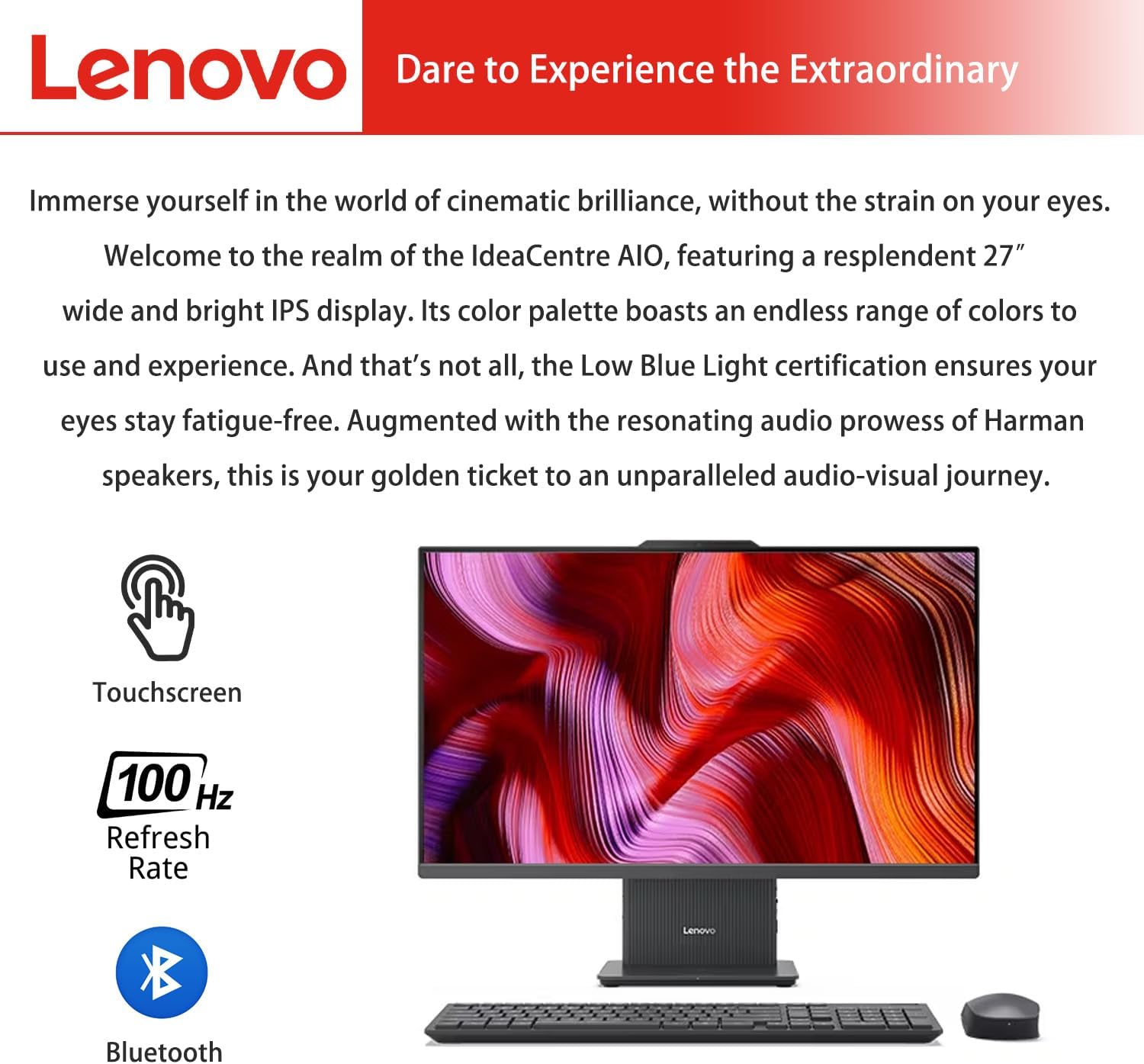 Lenovo IdeaCentre Business All-in-One, 27" FHD Touchscreen 100Hz, AMD Ryzen 5 7535HS, 16GB DDR5 RAM, 1TB SSD, Webcam, Wireless KB & Mouse, Windows 11 Home, Bundle with Adata 64GB USB Flash Drive