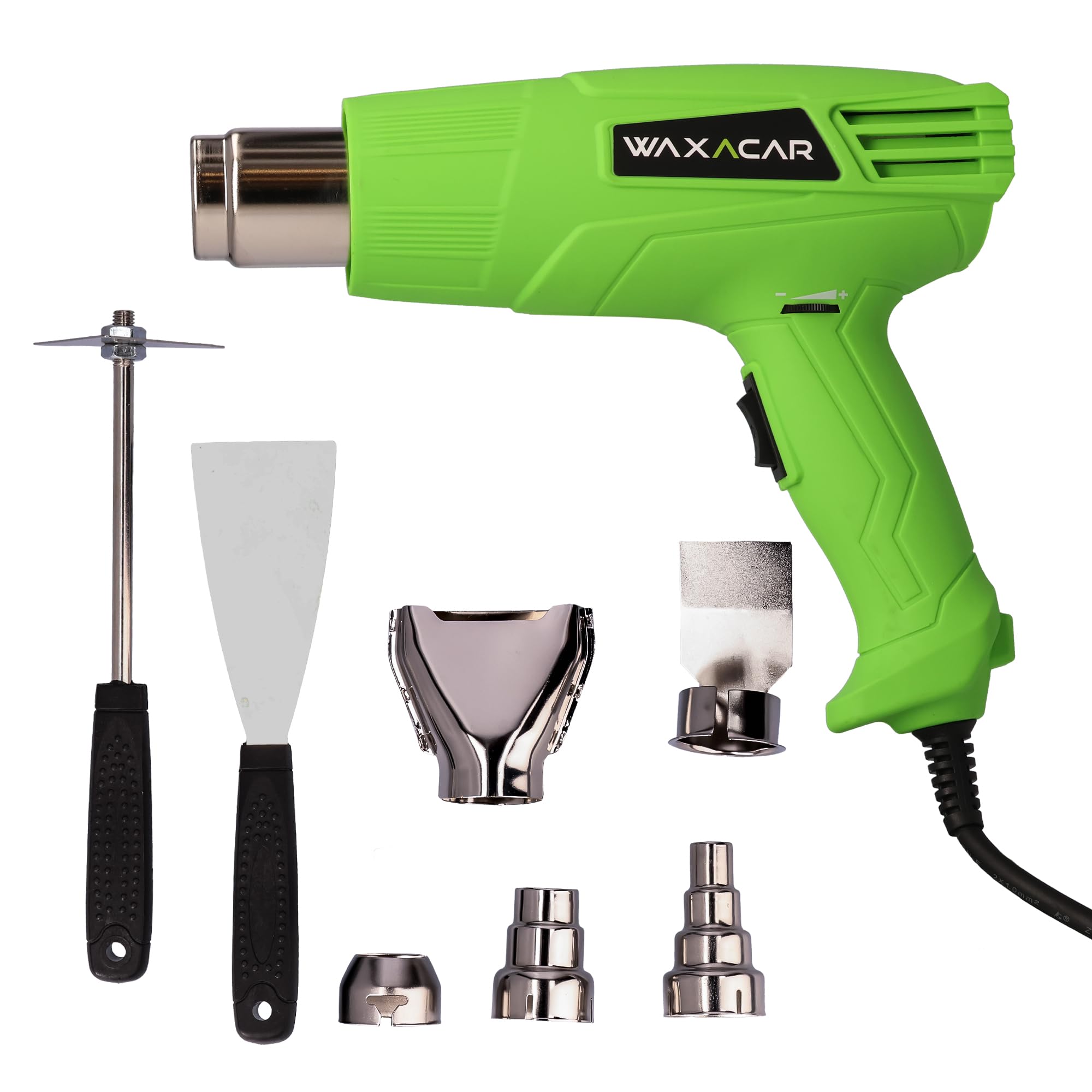 WAXACAR Professional Heat Gun, Adjustable Temperature Settings, 2000W, 80-600Β°C, 220-240V, Hot Air Gun Kit with 5 Nozzles & 2 Scrapers, DIY, Paint Stripping, PVC Shrinking, Vehicle Wrapping & More!