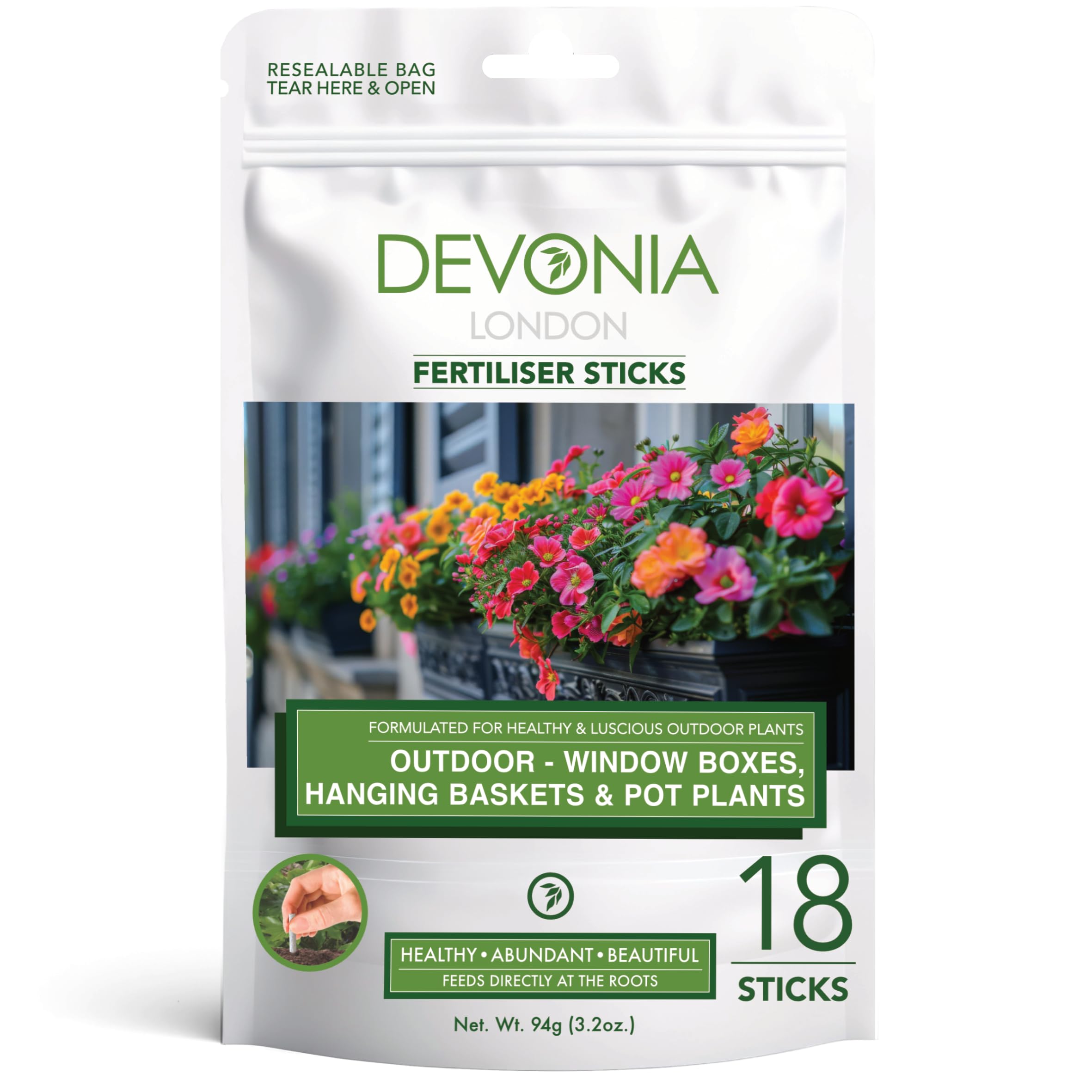 Devonia Plant Pot Fertiliser | For Window Box, Hanging Basket & Pot Plant Food Sticks (18 Sticks) | Slow-Release Fertiliser for Outdoor Plants | Easy to Use, Mess-Free | Feeds For Up To 12 Weeks โ image 1
