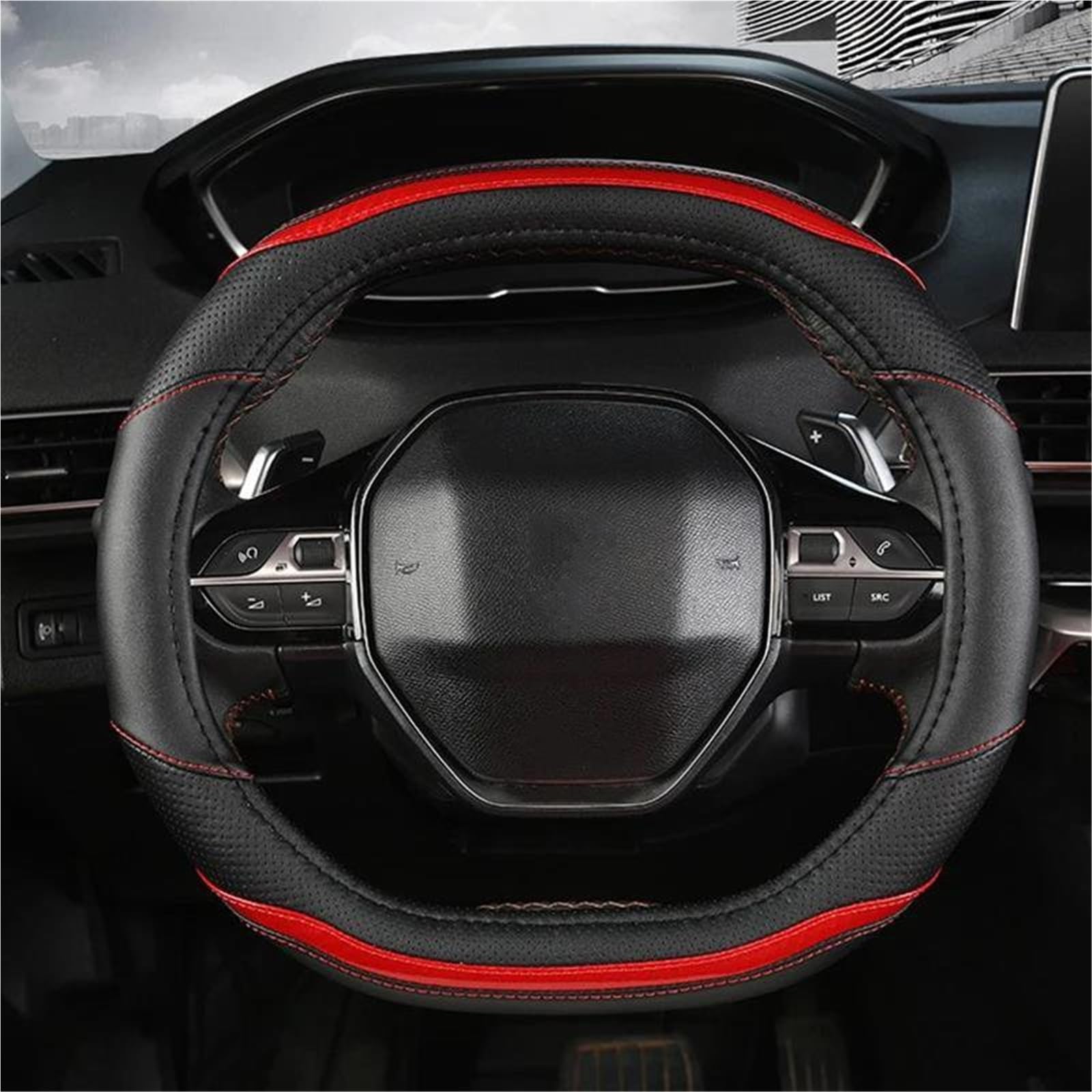 Auto Lenkrad Schutzhülle Innen Zubehör Für Peugeot 3008 4008 5008 Rutschfest(Schwarz)